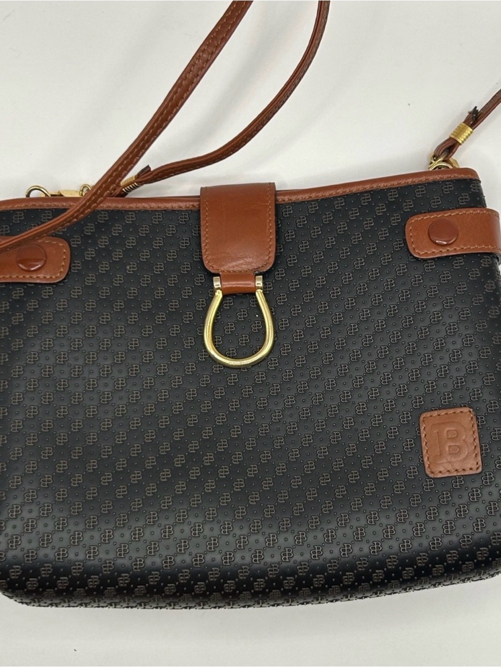 Vintage Bally Black Logo Embossed Crossbody in Excellent Preloved Condition